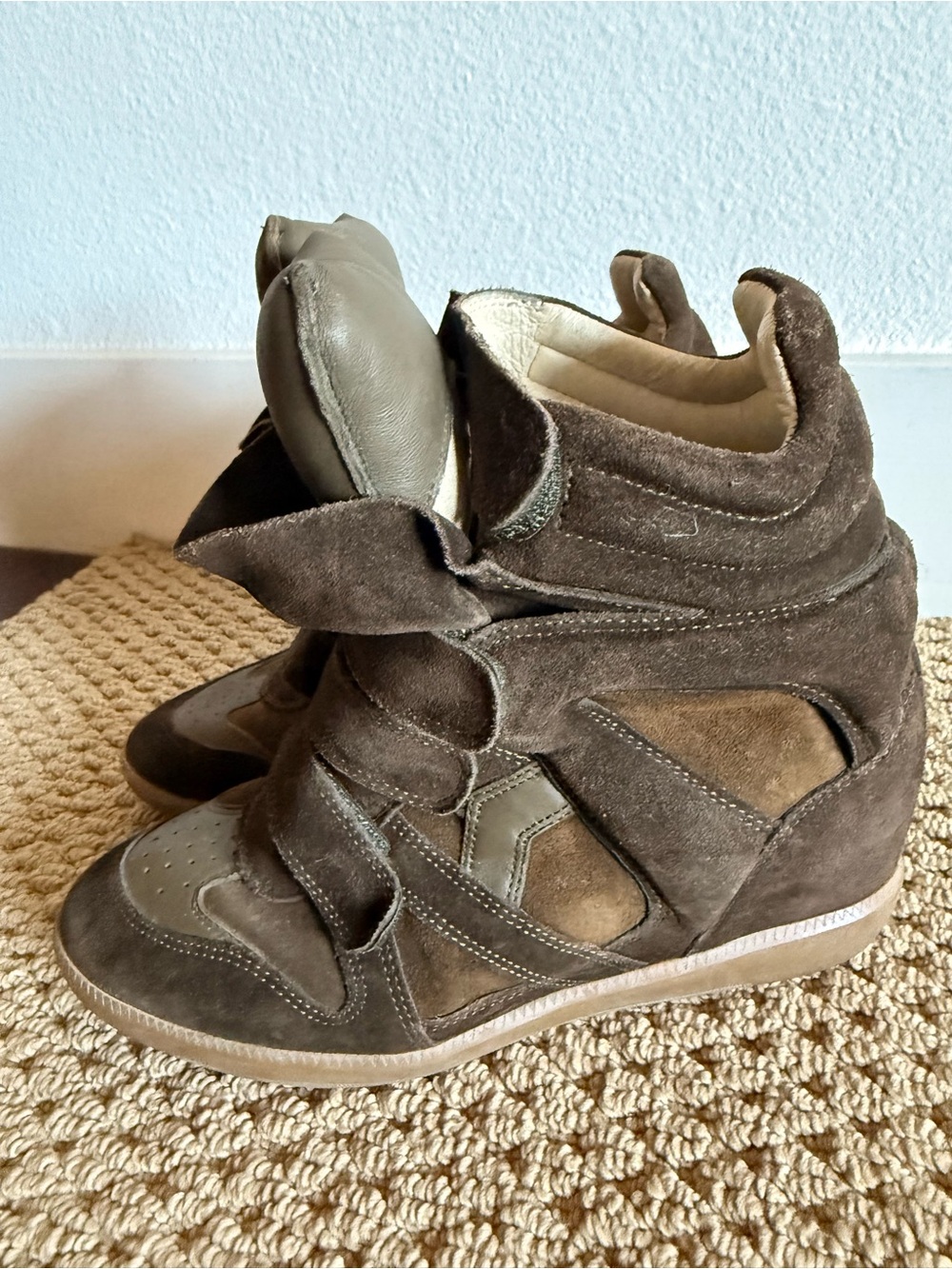 Isabel Marant Brown Suede Hidden Wedge Sneakers